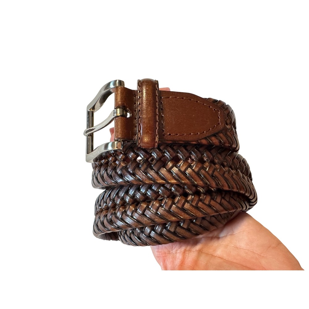NTE Brown Woven Braided Bonded Leather Belt Silver Buckle 36/90